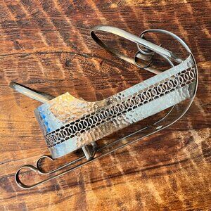 Vintage Hammered Metal Decorative Sleigh Wine Holder